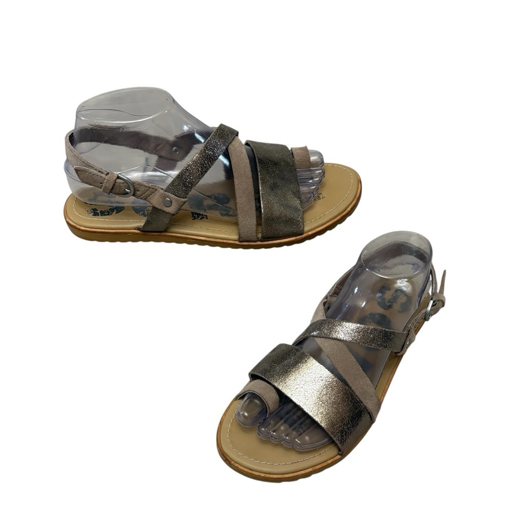 Sorel Ella Criss Cross Bronze Brown Metallic Leather Sandals Women’s size 8.5